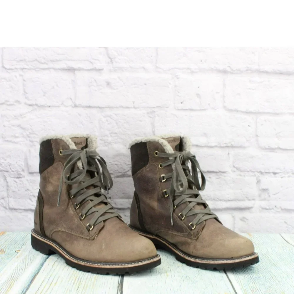 LL Bean Brown Leather Lace Up Rugged Fleece Lined Ankle Winter Boots Size 8.5 - Picture 3 of 9